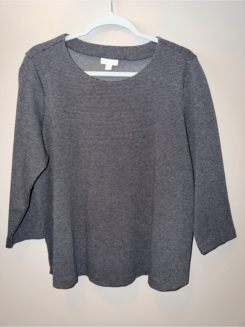 J. Jill Gray Patterned Long Sleeve Scoop Neck Top preppy quiet luxury fall cozy